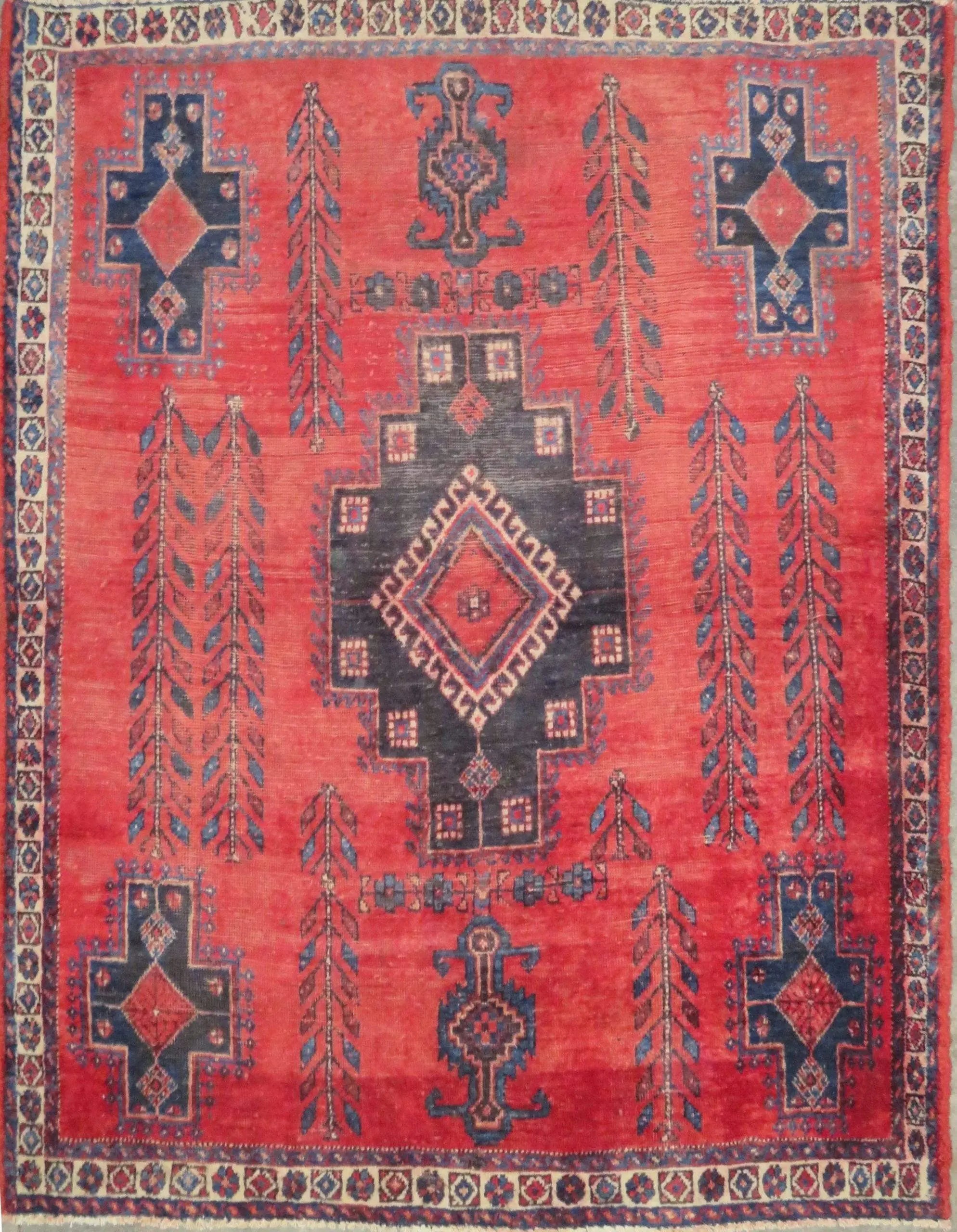 One Of The Kind Hand-Knotted Persian Wool Rug _ Luxurious Vintage Design, 6'6" x 5'1", Artisan Crafted